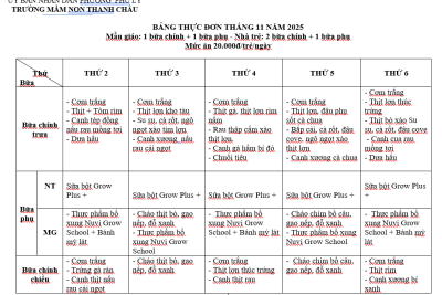 BẢNG THỰC ĐƠN THÁNG 11 NĂM 2025