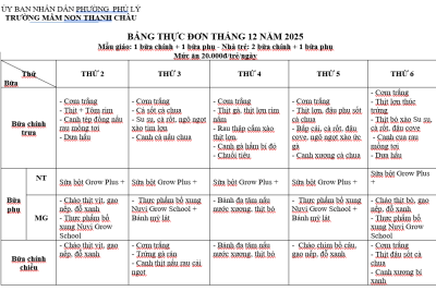 BẢNG THỰC ĐƠN THÁNG 12 NĂM 2025